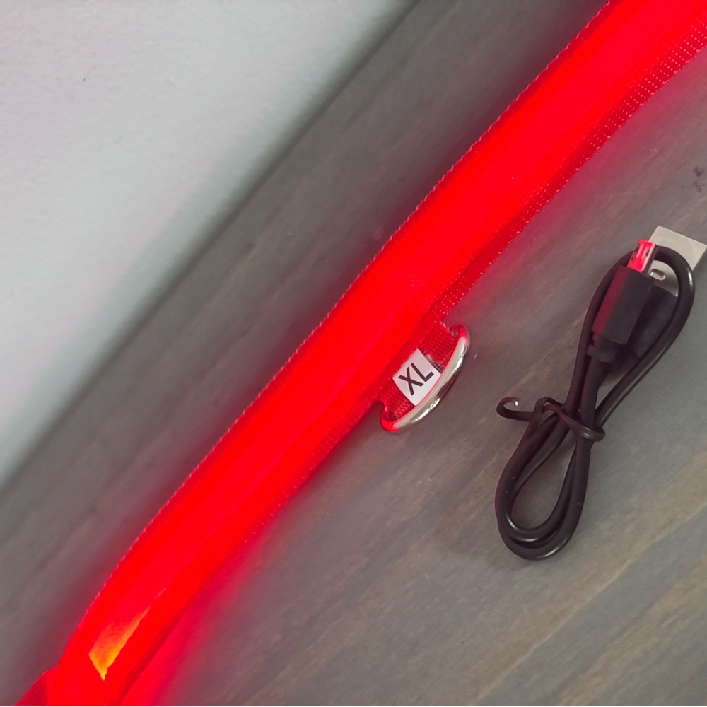 USB Rechargeable Adjustable LED Light-up Flash Glow Collar For Pet Safety XL Red